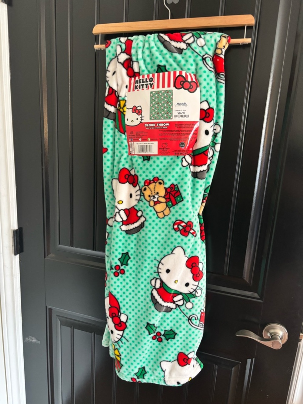 Hello Kitty Mint Green Holiday Throw Blanket with Red Accents